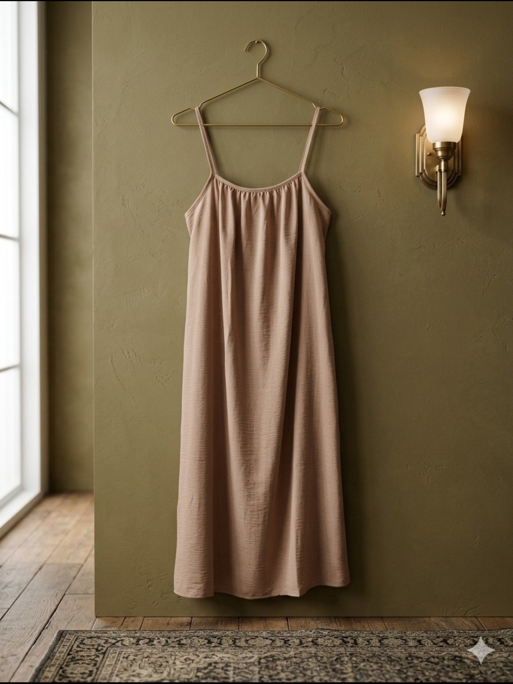 Double Zero Tan Crepe Midi Slip Dress Spaghetti Strap Cami Boho Size Large